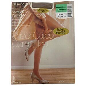 JCPenney Sheer Caress Control Top Pantyhose Queen Tall Mocha Bisque Sandalfoot